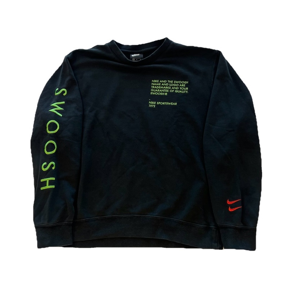 Nike Black Double Swoosh Crewneck with Neon Green and Hot Red Details